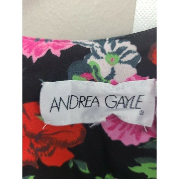 Vintage Andrea Gayle Black Maxi Dress Sz L Floral - Picture 6 of 8
